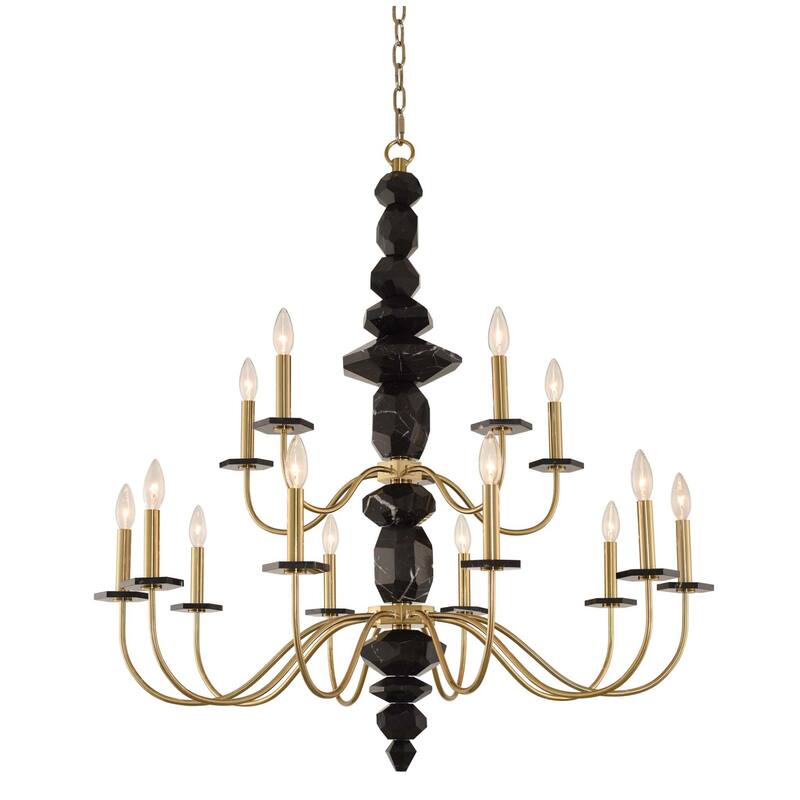 Allegri 031552 Piedra 15 Light 38" Wide Taper Candle Style Chandelier - Brushed Brass