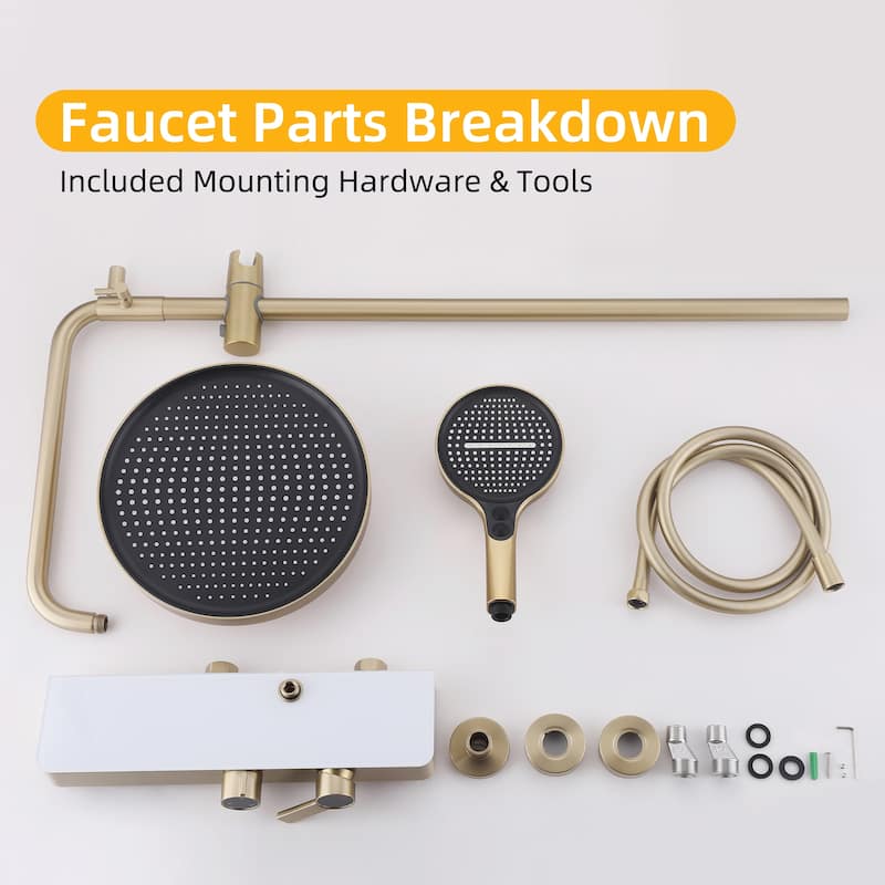 Modland 3-Function Wall Mount Shower System with Tub Spout 10.8" Rainfall Shower & Handheld Shower