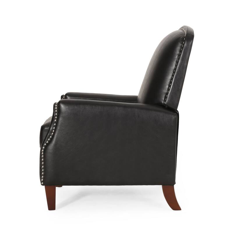 Roomfitters Dark Brown PU Leather Recliner Chair with Rivets, Comfortable Recliner for Living Room