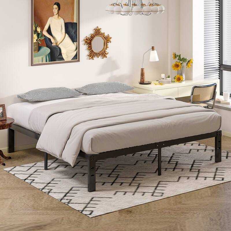 Javlergo 14/16/18 Inch Metal Platform Bed Frame, Heavy Duty Slat Support /No Box Spring Needed