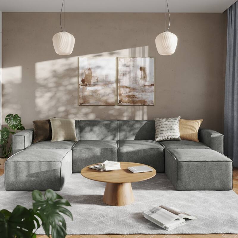 Contemporary 6 Piece Modular Sectional Sofa with 2 Ottomans