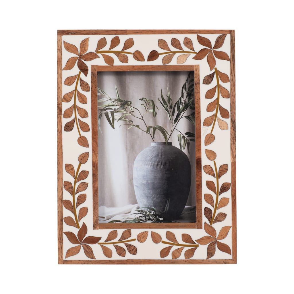 Sagebrook Home Wood Inlay Vine Photo Frame, Natural, Rectangle