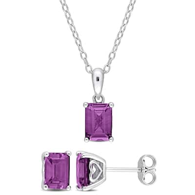 Miadora 4 1/2ct TGW Octagon Simulated Alexandrite Set With Chain in Sterling Silver