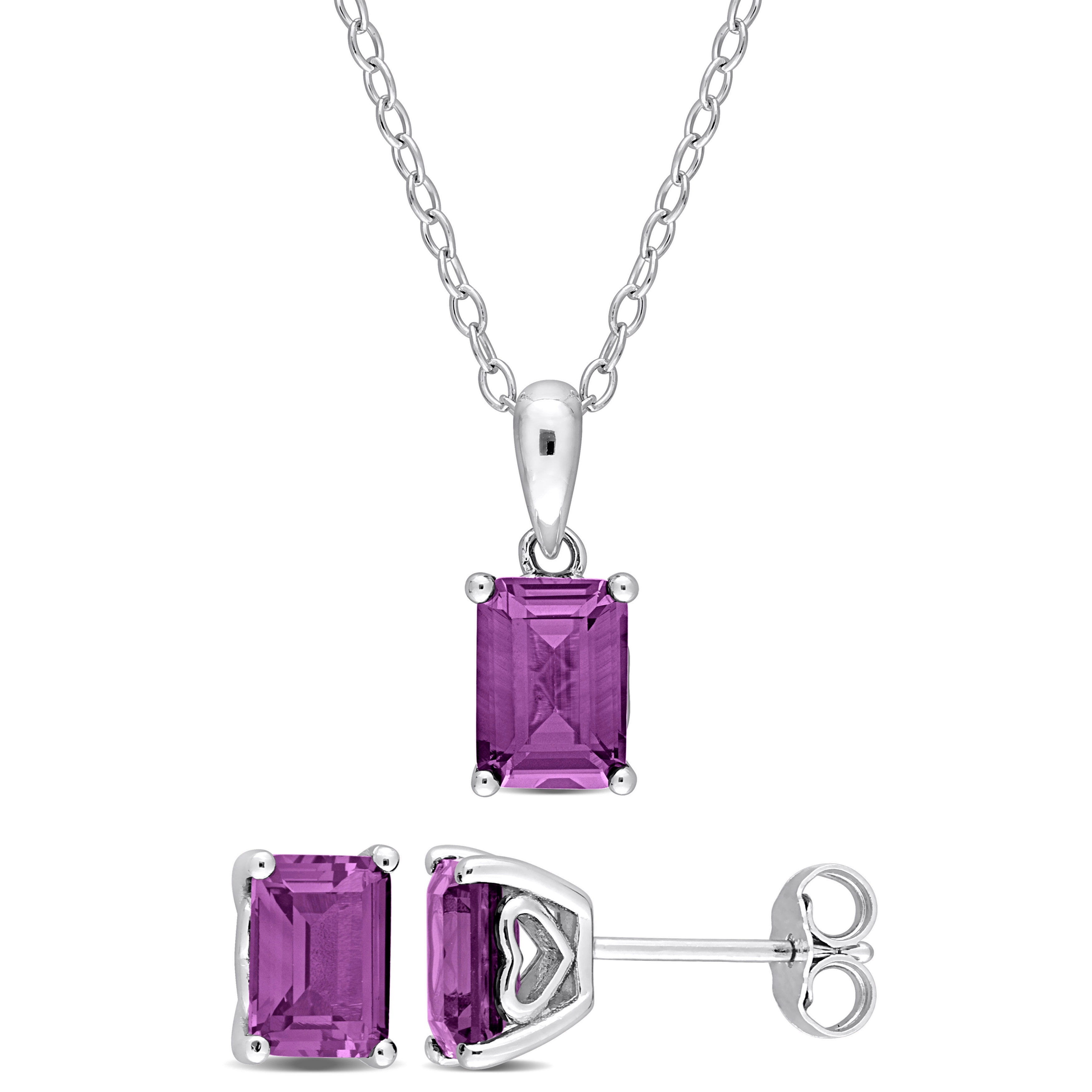 Miadora 4 1/2ct TGW Octagon Simulated Alexandrite Set With Chain in Sterling Silver