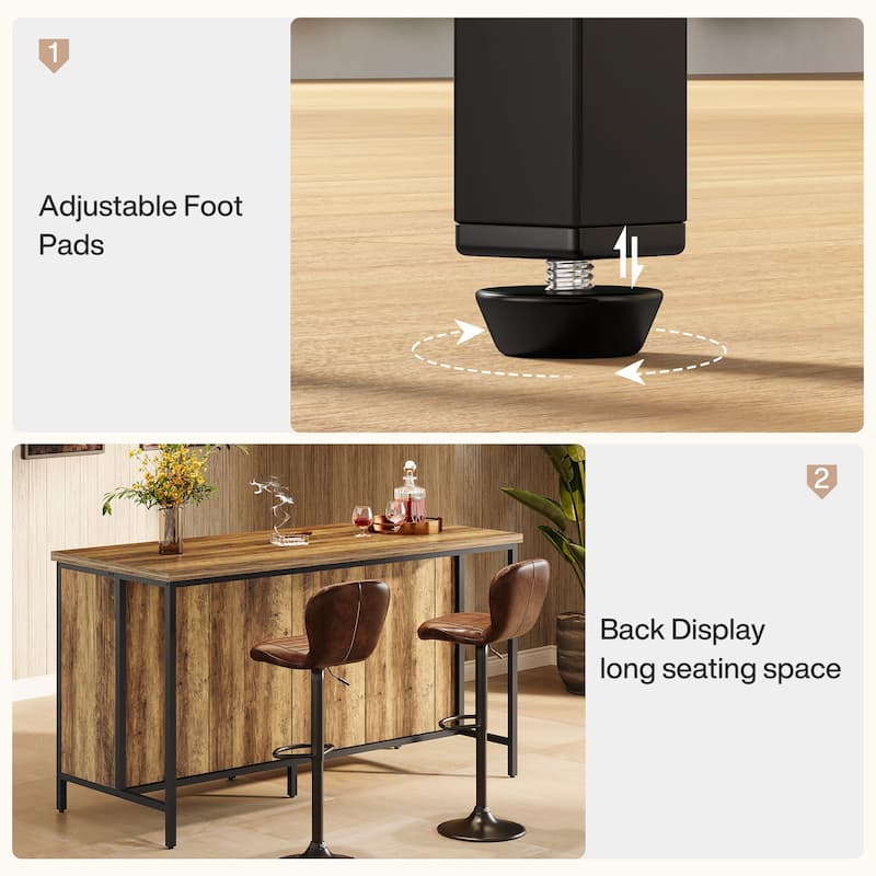 Industrial Bar Table 63 Inch, 2-Tier Storage Shelves, Rustic Wood Metal Frame for Kitchen Pub Living Room