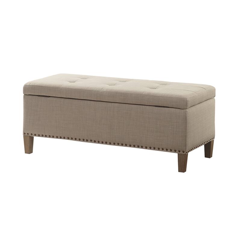 Roomfitters Tufted Top Storage Bench, Modern Fabric Ottoman Trunk with Soft Close Lid and Copper Nailhead Trim