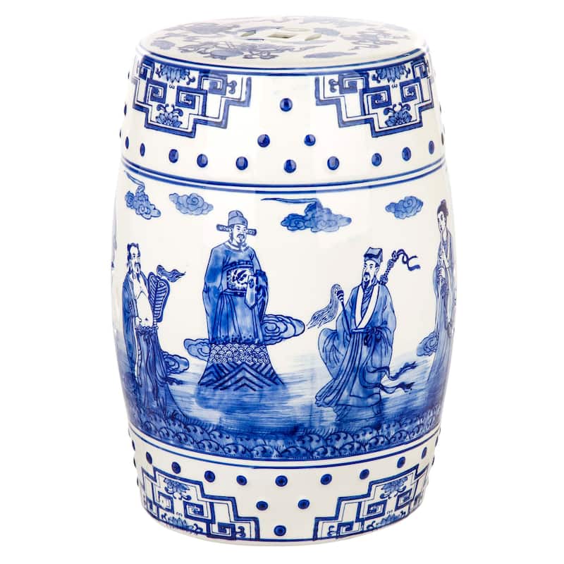 SAFAVIEH Indalecia Ocean Jewel Chinoiserie Blue Ceramic Decorative Garden Stool