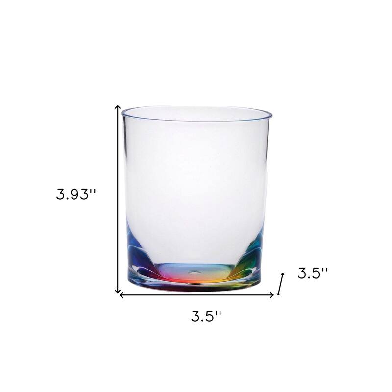 HomeRoots Set of Four Rainbow Geometric Acrylic Stemless Whiskey Glass - 3.50 in. x 3.93 in. x 3.50 in.