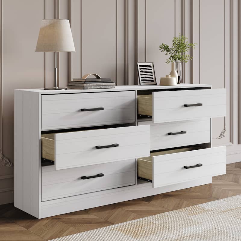 white luxury dresser 1400mm Modern White 6 Drawer Dresser Fluted Chest Storage CabinetHomary