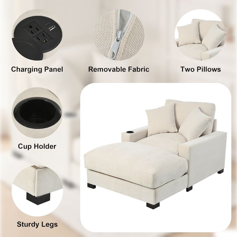 GDFStudio - Polyester 1-Seater 28.3" Chaise Lounge with Tufted Back and Arm