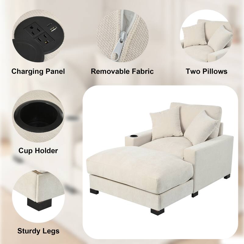 GDFStudio - Polyester 1-Seater 40.9"W Chaise Lounge with Tufted Back and Arm