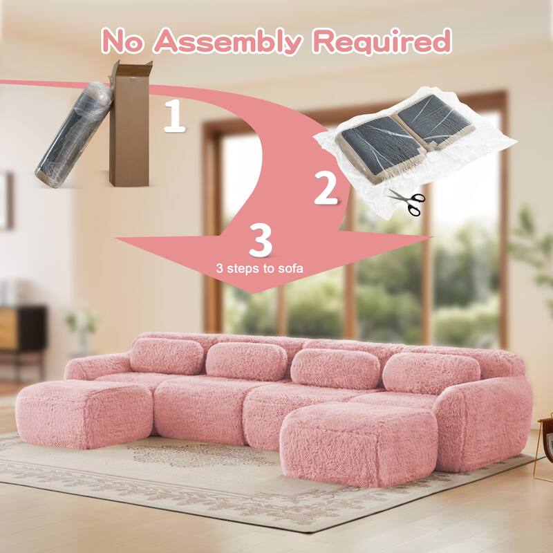 Cloud Sectional Couch with 2 Ottomans & Pillows, Boneless Couches for Living Room, U Shaped Sectional Sofa Deep Seat Comfy Couch