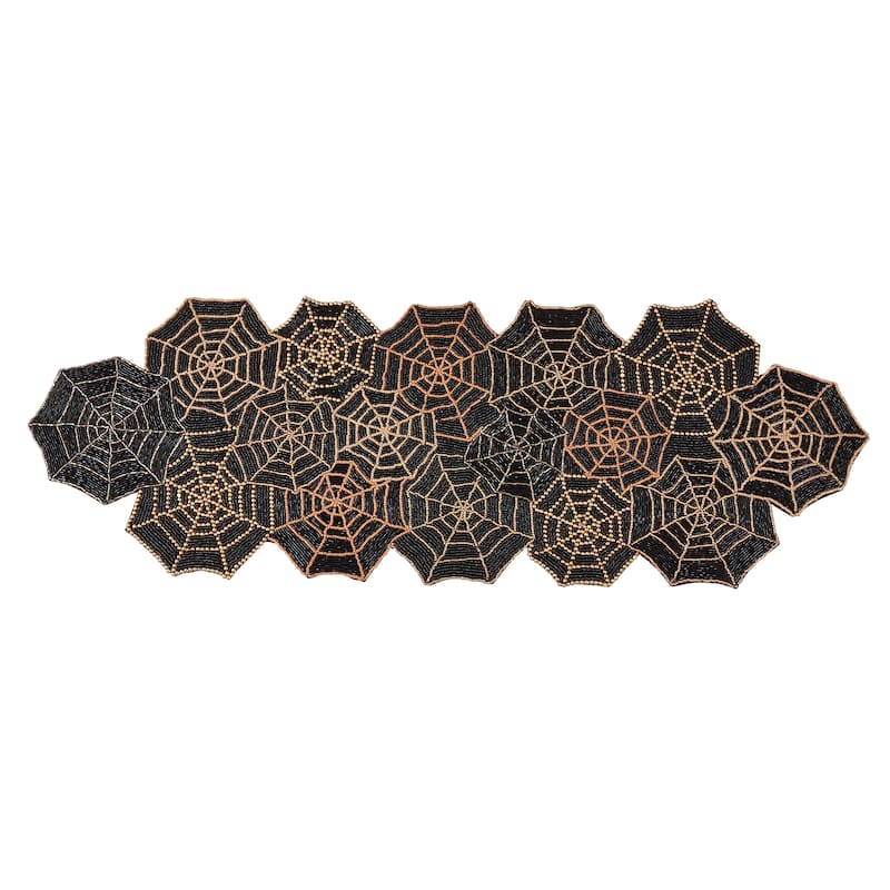 Elegant Beaded Spiderweb Table Runner - 12"x36" - 12"x36"
