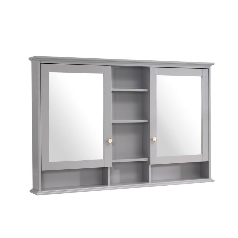 Modern Surface Mount Solid Wood Framed Medicine Cabinet With Mirror and Shelves