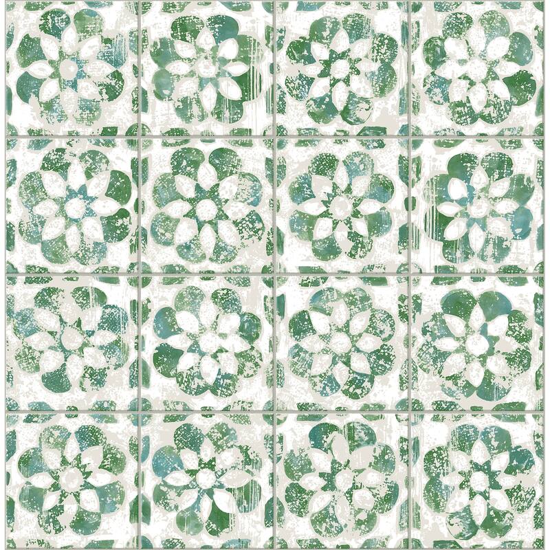 Advantage Izeda Green Floral Tile Wallpaper