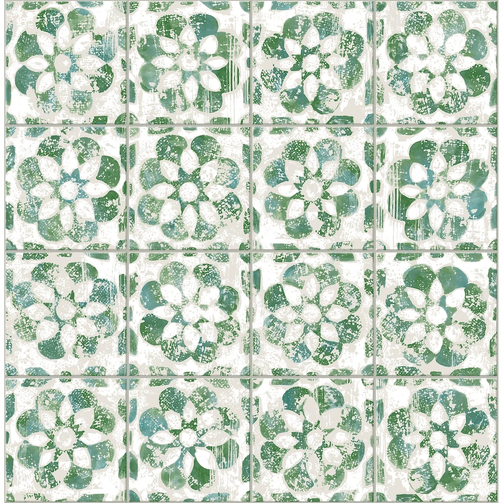 Advantage Izeda Green Floral Tile Wallpaper
