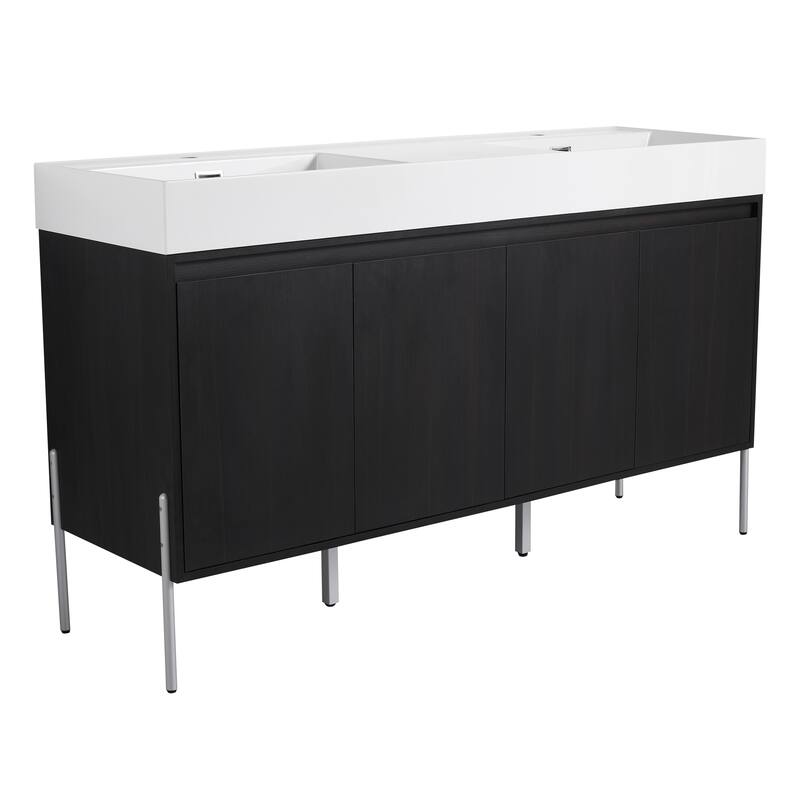 GDFStudio - Sydney Modern Freestanding Bathroom Vanity Cabinet with Double Resin Sink & 4-Soft Closing Doors - 60"