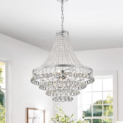 Chrome 7-Light Empire Four Tier Chandelier with Crystal