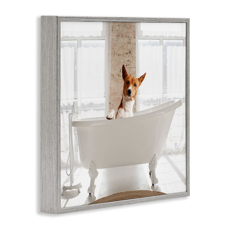 Stupell Happy Dog in Bathroom Tub Framed Giclee Art Design By CAD Designs