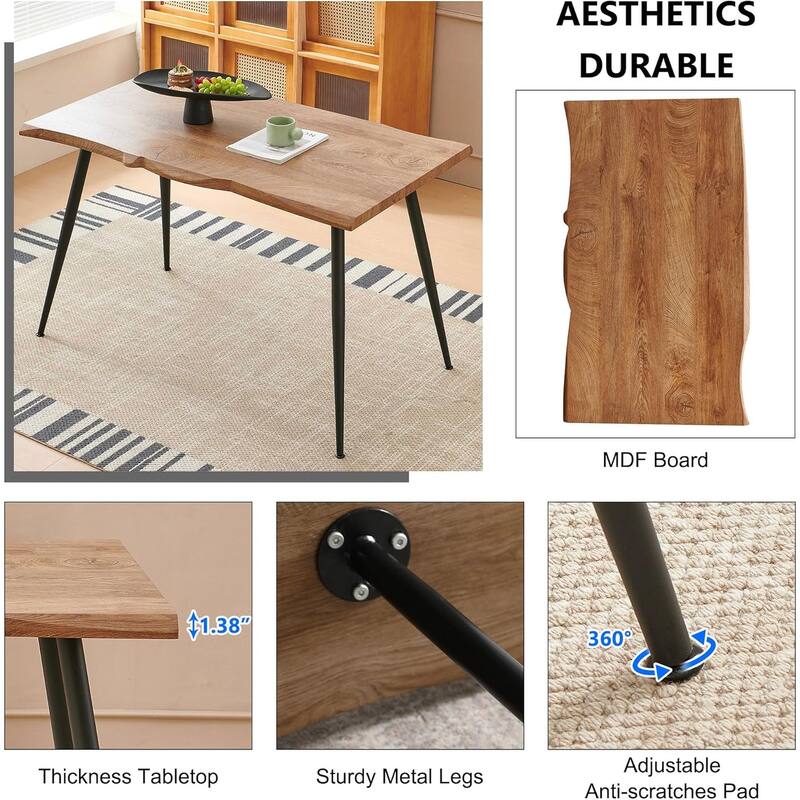 Howtai 47" Rectangle Home Kitchen Dining Table, Irregular MDF Tabletop - Brown