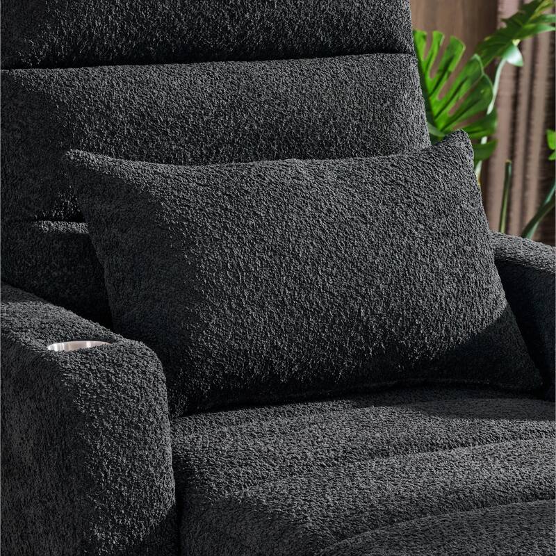 Electric Lounge Chair with Adjustable Backrest, Wireless Charging and Cup Holder, Black
