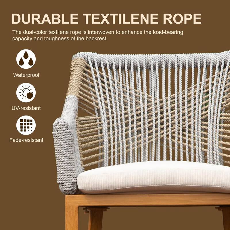GDFStudio - Sienna Outdoor Aluminum Bar Stools Set with Cushions and Rope Backrest, Square-Back Boho Counter Chairs