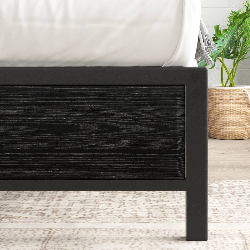 VECELO Platform Bed Frame with Wooden Headboard, Heavy Duty Steel Slats Support, No Box Spring Needed