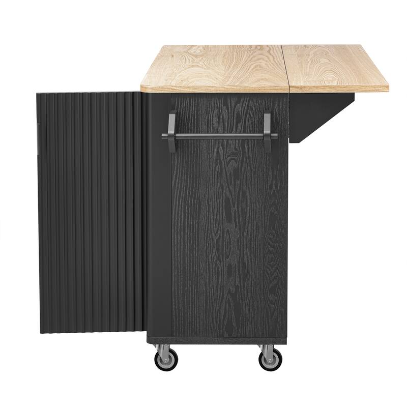 Kitchen Island with Drop Leaf, Farmhouse Kitchen Island on Wheels with Internal Storage Rack, Towel Rack for Kitchen