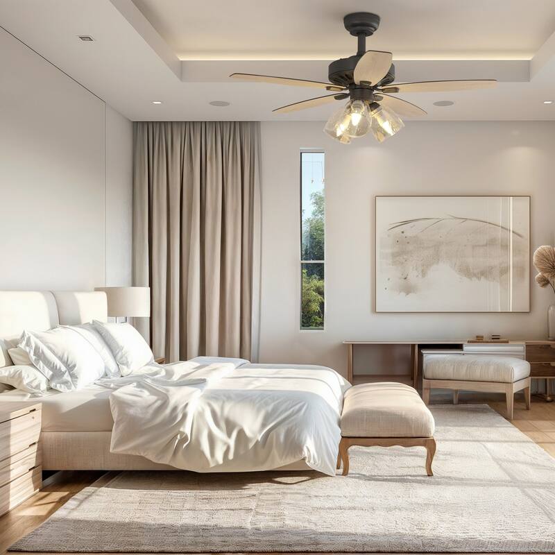 Moasis Farmhouse LED Ceiling Fan with Light And Clear Seeded Glass Light Kit