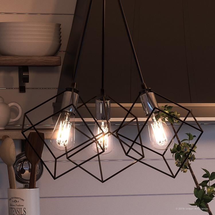 Luxury Modern Chandelier, 9.75"H x 13.5"W, with Multi-Cube Style, Natural Black Finish by Urban Ambiance (60 to 100 Watts - Steel - N/A - 1 to 3 - - Chandeliers For Bedrooms by Overstock.com