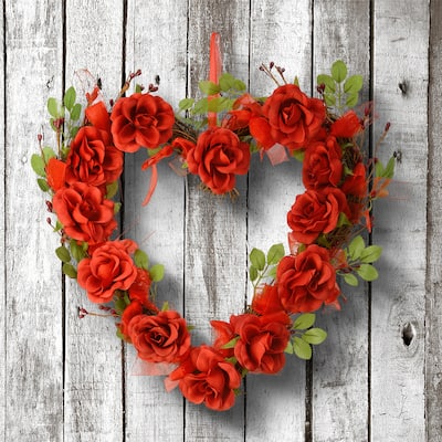National Tree Company 16 in. Valentine Heart Synthetic Rose 16-inch Wreath