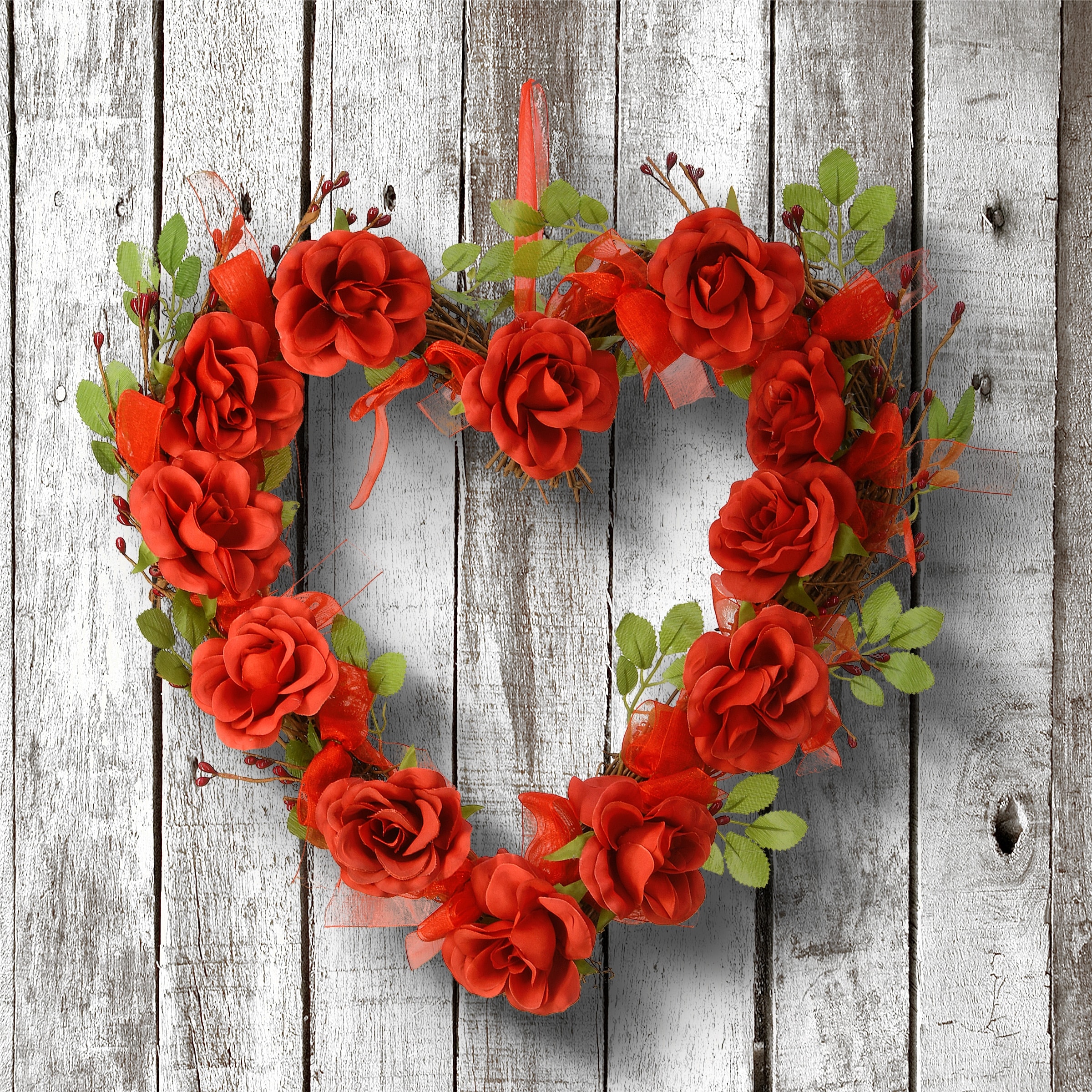 National Tree Company 16 in. Valentine Heart Synthetic Rose 16-inch Wreath