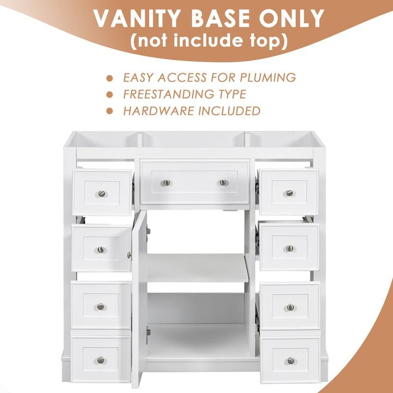 36" Bathroom Vanity without Sink, with 1 Cabinet and 6 Drawers