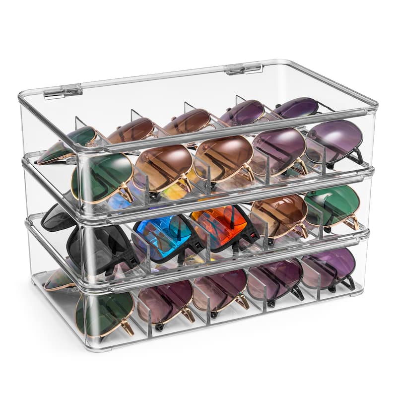 Sorbus Sunglasses Organizer - 3 Pack Stackable Eyeglass Storage Case - Clear