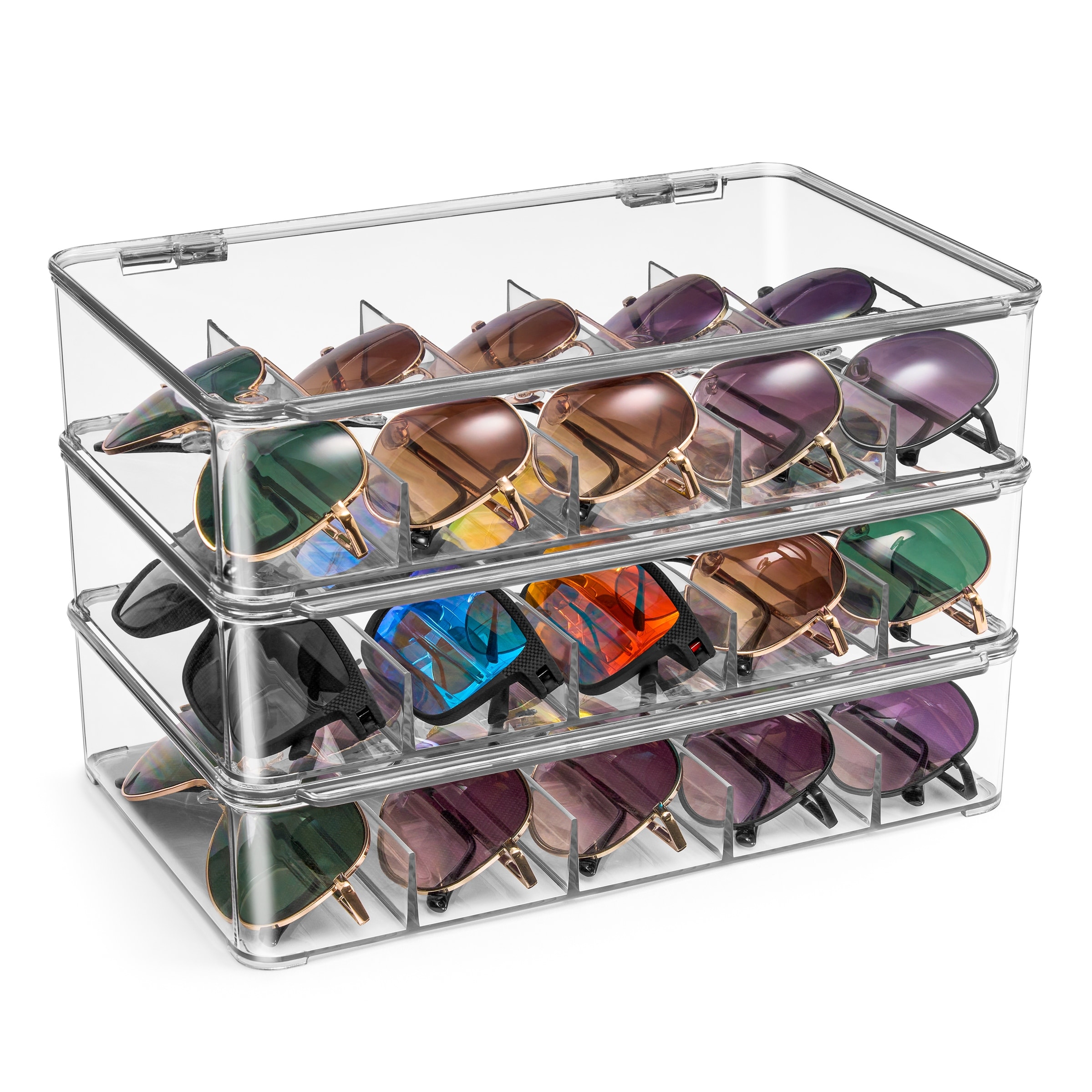 Sorbus Sunglasses Organizer - 3 Pack Stackable Eyeglass Storage Case