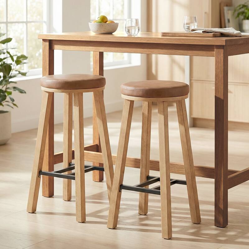 Bower home Upholstered Round Wood Counter Stool - Set of 2