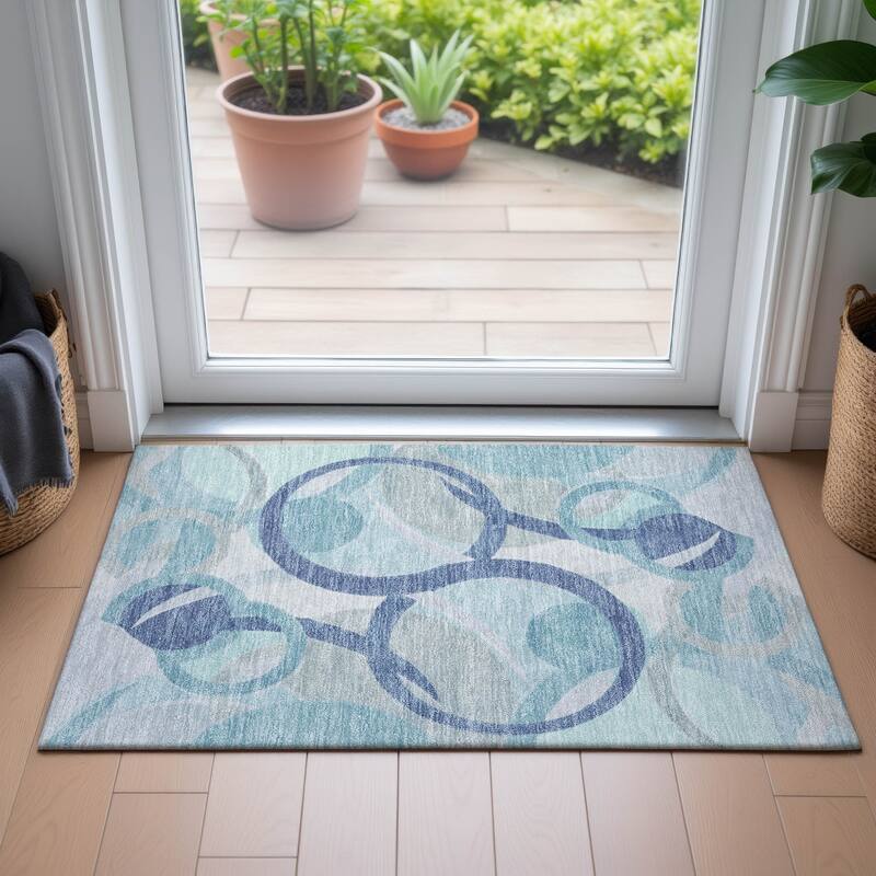 Machine Washable Indoor/Outdoor Contemporary Deco Chantille Rug