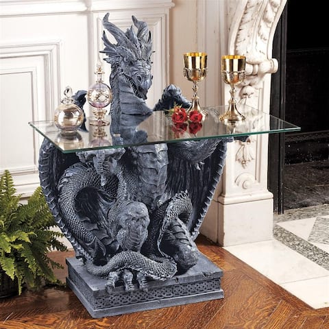 Design Toscano The Subservient Dragon Glass-Topped Sculptural Table