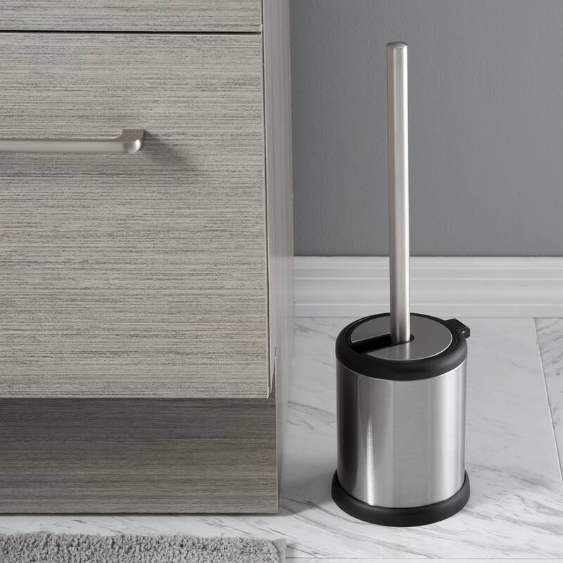 Bath Bliss Self Closing Lid Toilet Brush and Holder in Stainless Steel