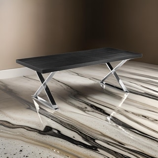 Rix 87 Inch Dining Table, Black Wood Top, X Chrome Finished Steel Legs ...