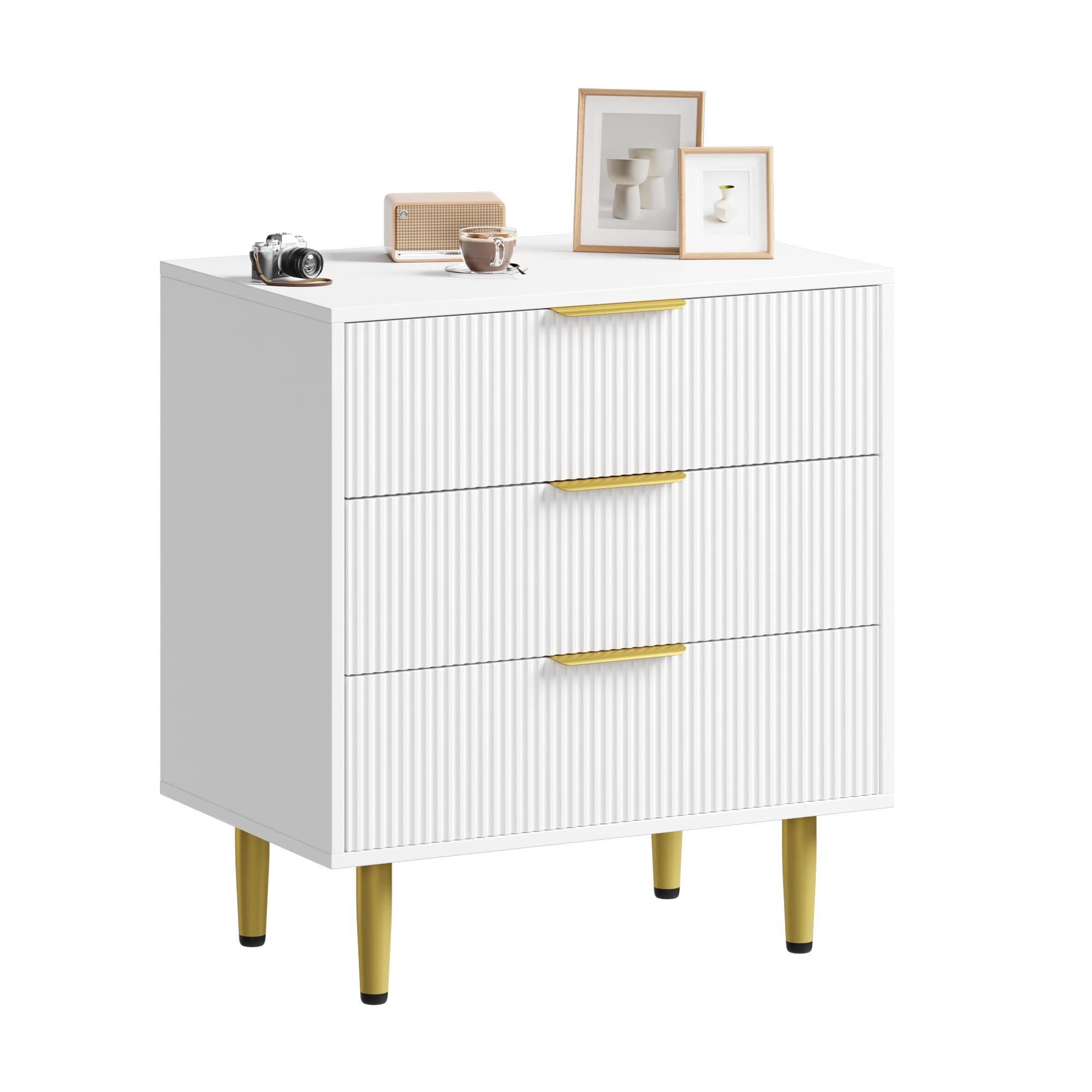 Fluted Dresser for Bedroom,Wooden Chest of Drawers with Metal Handle & Feet