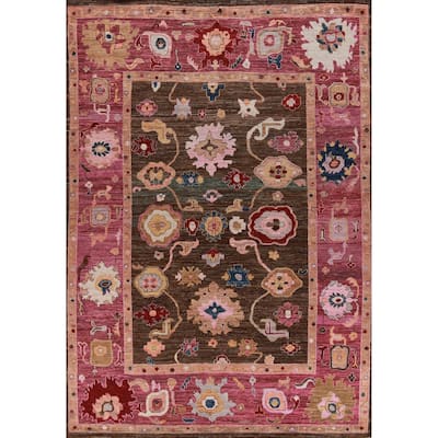 Hand Knotted Oriental 100% Wool Carpet Transitional All-Over Brown Oushak Area Rug - 11' 9'' X 9' 5''