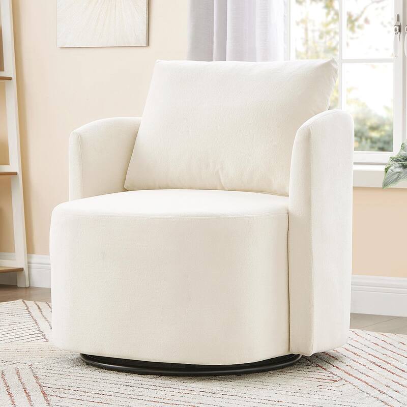 Swivel Chair for Living Room, 29.9" Accent Armchair with Removable Backrest Upholstered Swivel Sofa Chair for Office - Beige