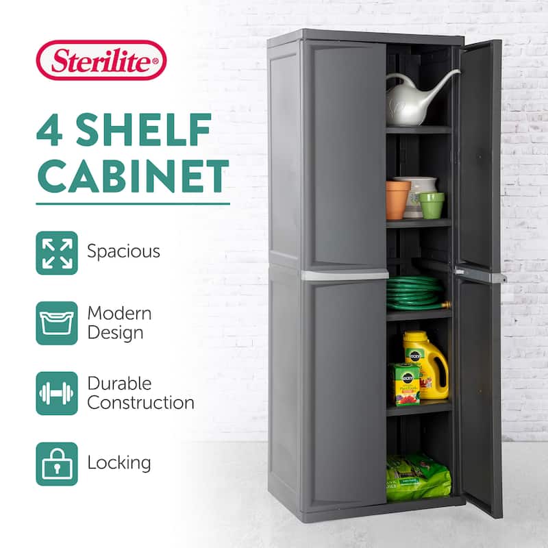 Sterilite Storage Cabinet, Garage, Pantry, & Kitchen Organizer, 4 Shelves, Gray - 1 Pack
