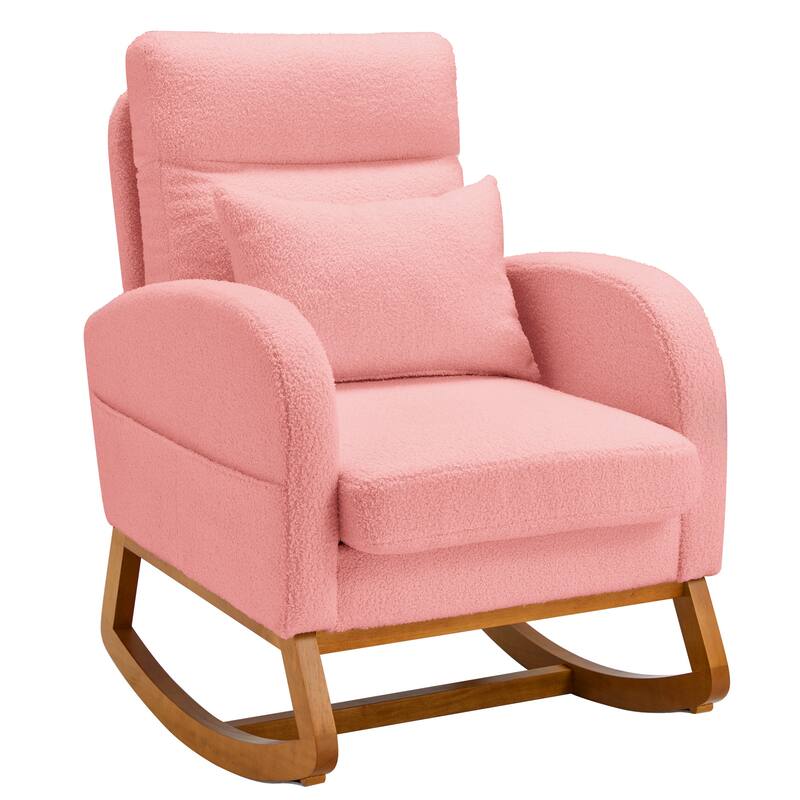 EROMMY Rocking Chair Indoor, Glider Chair with Pillow and Blanket, Living Room, Bedroom & Baby Room, Pink/ Beige/Gray
