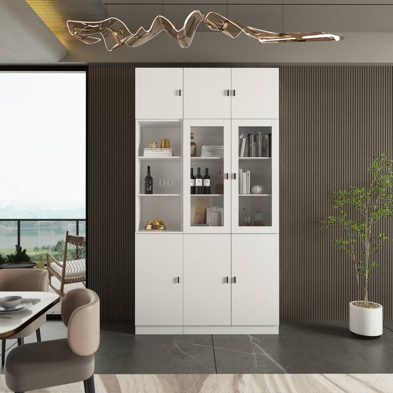 Timechee Combined Bookcase Kitchen Cabinet Display Cabinet Pantry - 8Door-8Shelf