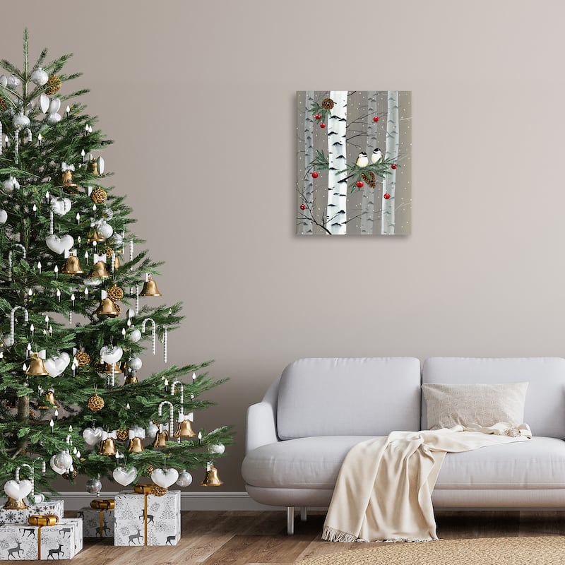 Stupell Birds and Holiday Ornaments Birch Tree Forest Canvas Wall Art