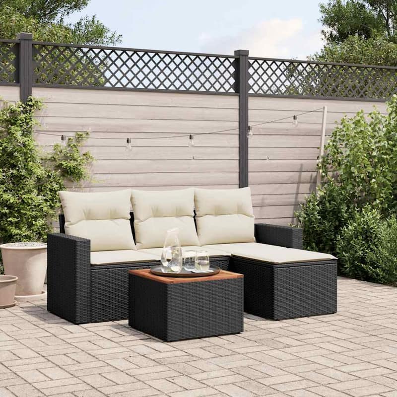 vidaXL Garden Sofa Set Black, Cream White PE Rattan Medium - 21.7 x 21.7 x 14.6