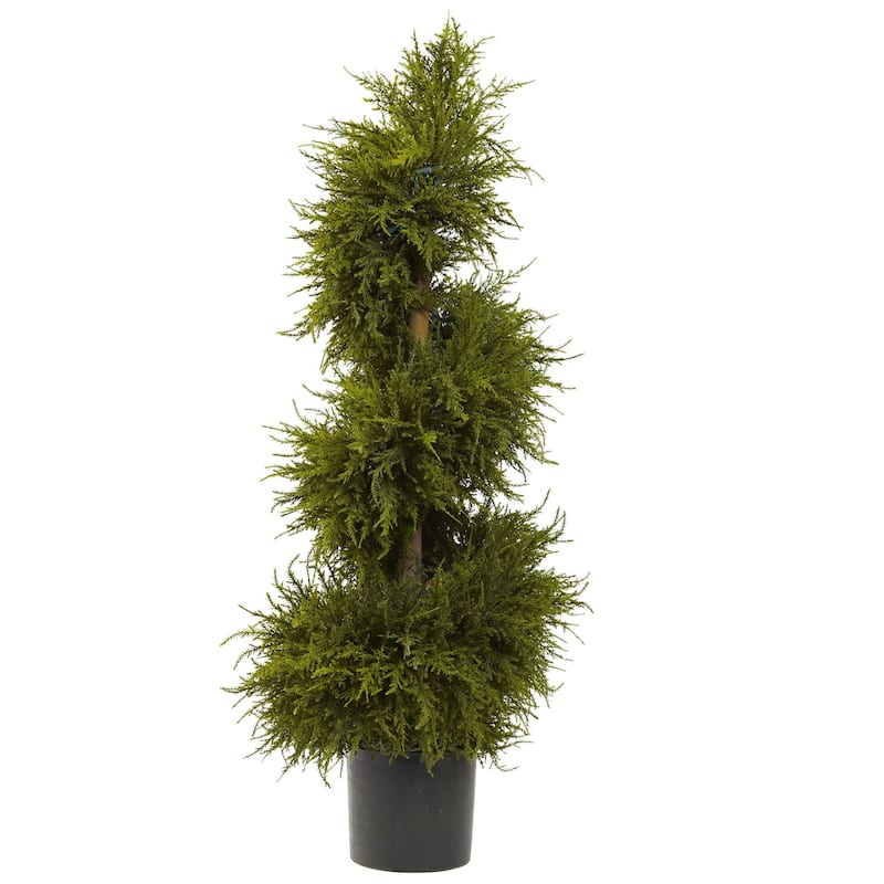 Spiral Topiary with Lights - 43" Holiday Decor, Lush Green Cascade, Indoor Plant, Festive Home Accent - 3.58ft.
