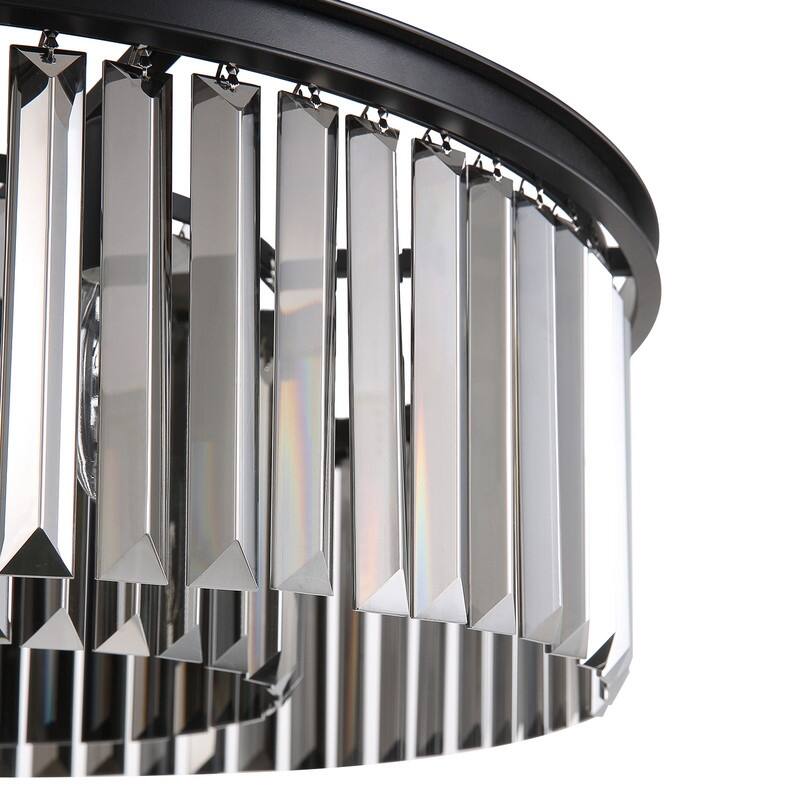 22-inch Smoky Gray Round Chandelier 2-Tier Modern Crystal Chandelier Kitchen Island Pendant Light for Dining Room Bedroom